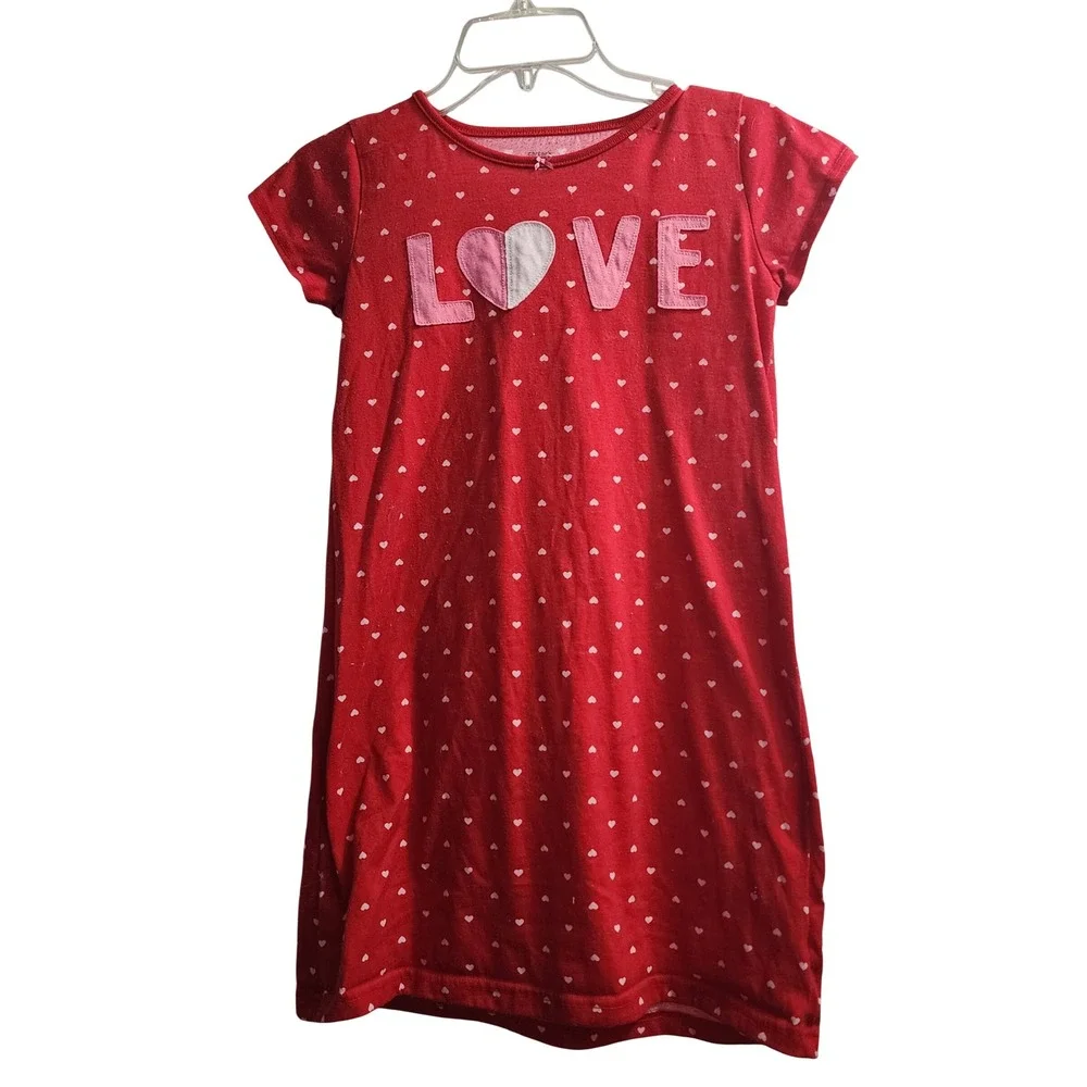 Carters Girls Red Heart Print LOVE Nightgown‎ Sleep Dress Size 8 10